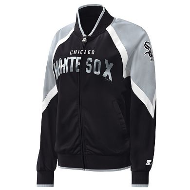 Women's Starter Black Chicago White Sox Touchdown Raglan Full-Zip Track Jacket