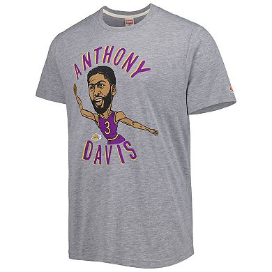 Men's Homage Anthony Davis Gray Los Angeles Lakers Caricature Tri-Blend T-Shirt