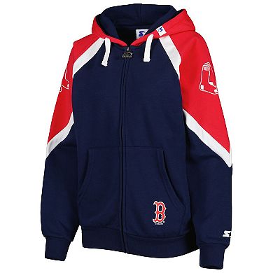 Women's Starter Navy/Red Boston Red Sox Hail Mary Full-Zip Hoodie