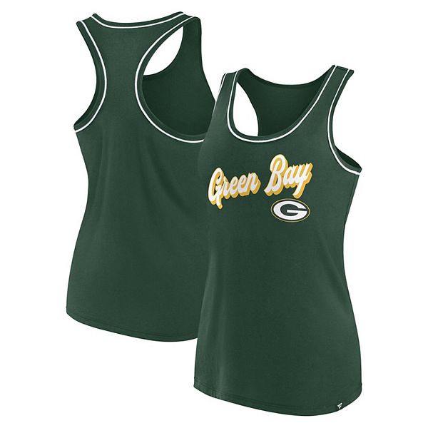 Women's Fanatics Branded Green Green Bay Packers Wordmark Logo Racerback  Scoop Neck Tank Top