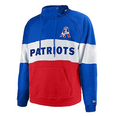 Men's New Era Red New England Patriots Big & Tall Throwback Colorblock Raglan Pullover Hoodie