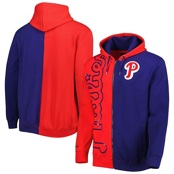 Men's Mitchell & Ness Red/Royal Philadelphia Phillies Fleece Full-Zip Hoodie Size: Small
