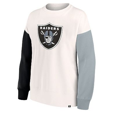 Women's Fanatics Branded White Las Vegas Raiders Colorblock Primary Logo Pullover Sweatshirt