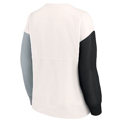 Women's Fanatics Branded White Las Vegas Raiders Colorblock Primary Logo Pullover Sweatshirt