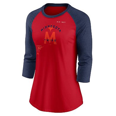 Women's Nike Red/Navy Minnesota Twins Next Up Tri-Blend Raglan 3/4-Sleeve T-Shirt