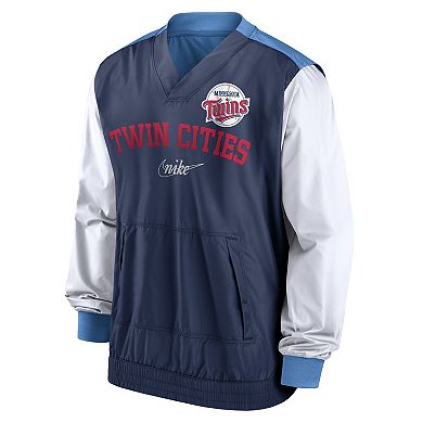 Men's Nike White/Light Blue Minnesota Twins Rewind Warmup V-Neck Pullover Jacket