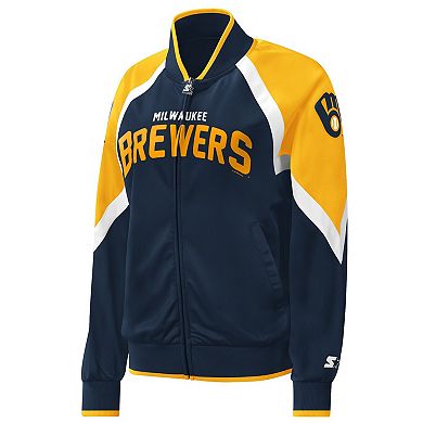 Women's Starter Navy Milwaukee Brewers Touchdown Raglan Full-Zip Track Jacket