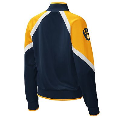 Women's Starter Navy Milwaukee Brewers Touchdown Raglan Full-Zip Track Jacket