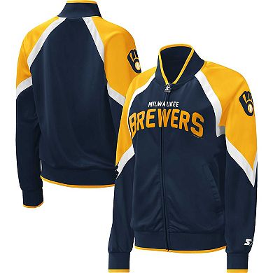 Women's Starter Navy Milwaukee Brewers Touchdown Raglan Full-Zip Track Jacket