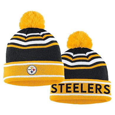 Women's WEAR by Erin Andrews Black Pittsburgh Steelers Colorblock Cuffed Knit Hat with Pom and Scarf Set