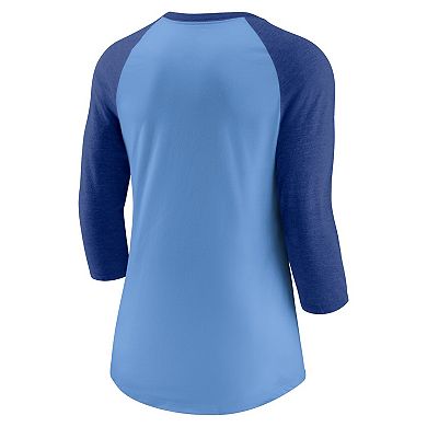 Women's Nike Royal/Light Blue Kansas City Royals Next Up Tri-Blend Raglan 3/4-Sleeve T-Shirt