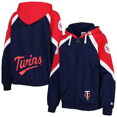 Women's Starter Navy/Red Minnesota Twins Hail Mary Full-Zip Hoodie