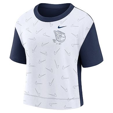 Women's Nike Navy/White Cleveland Guardians Line Up High Hip Fashion T-Shirt