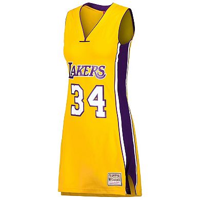 Women's Mitchell & Ness Shaquille O'Neal Gold Los Angeles Lakers 1999 ...