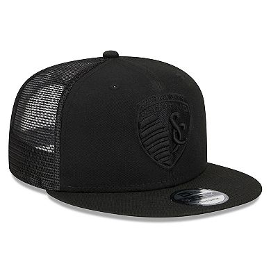 Men's New Era Black Sporting Kansas City Logo Classic 9FIFTY Trucker Snapback Hat