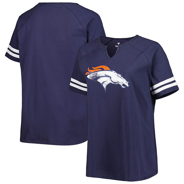 Women s Fanatics Branded Navy Denver Broncos Plus Size Logo Striped Raglan Notch Neck T Shirt
