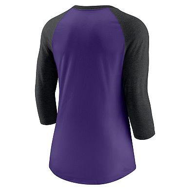 Women's Nike Purple/Black Colorado Rockies Next Up Tri-Blend Raglan 3/4-Sleeve T-Shirt