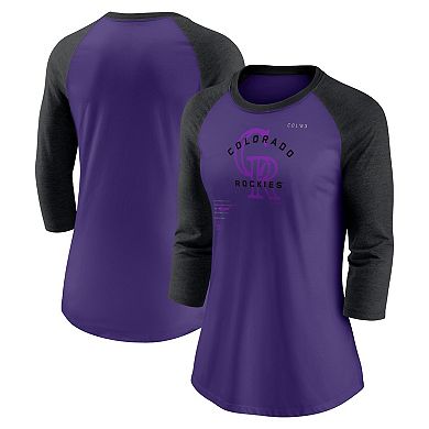 Women's Nike Purple/Black Colorado Rockies Next Up Tri-Blend Raglan 3/4-Sleeve T-Shirt