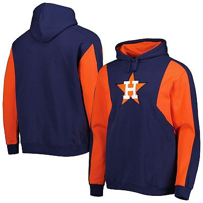 Men s Mitchell Ness Navy Orange Houston Astros Colorblocked Fleece Pullover Hoodie