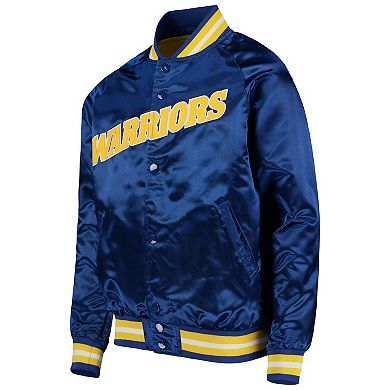 Youth Mitchell & Ness Royal Golden State Warriors Hardwood Classics Satin Raglan Full-Snap Jacket