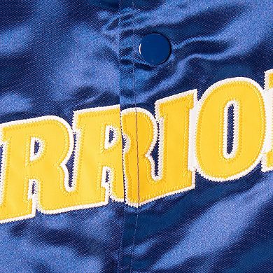 Youth Mitchell & Ness Royal Golden State Warriors Hardwood Classics Satin Raglan Full-Snap Jacket