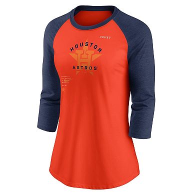 Women's Nike Orange/Navy Houston Astros Next Up Tri-Blend Raglan 3/4-Sleeve T-Shirt