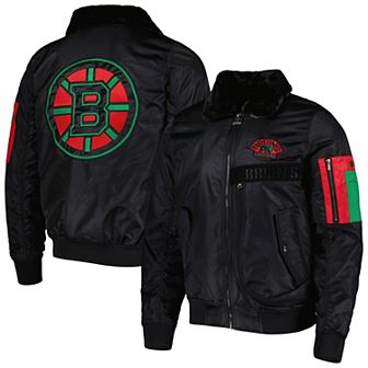 Men's Starter x Ty Mopkins Black Boston Bruins Black History Month Varsity Full-Zip Jacket