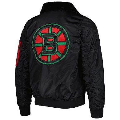Men's Starter x Ty Mopkins Black Boston Bruins Black History Month Varsity Full-Zip Jacket