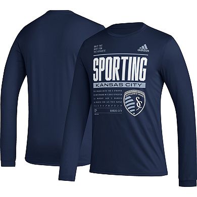Men's adidas Navy Sporting Kansas City Club DNA Long Sleeve T-Shirt
