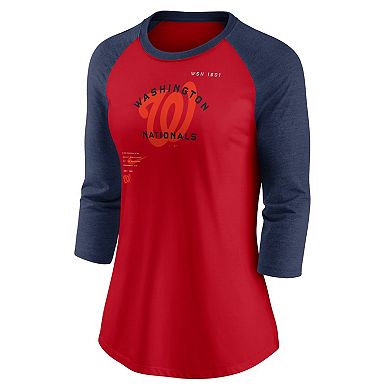 Women's Nike Red/Navy Washington Nationals Next Up Tri-Blend Raglan 3/4-Sleeve T-Shirt