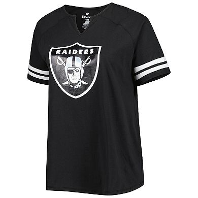 Women's Fanatics Branded Black Las Vegas Raiders Plus Size Logo Striped Raglan Notch Neck T-Shirt