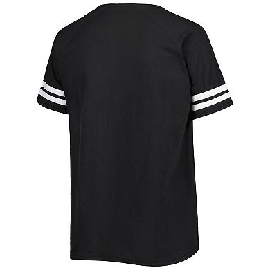 Women's Fanatics Branded Black Las Vegas Raiders Plus Size Logo Striped Raglan Notch Neck T-Shirt
