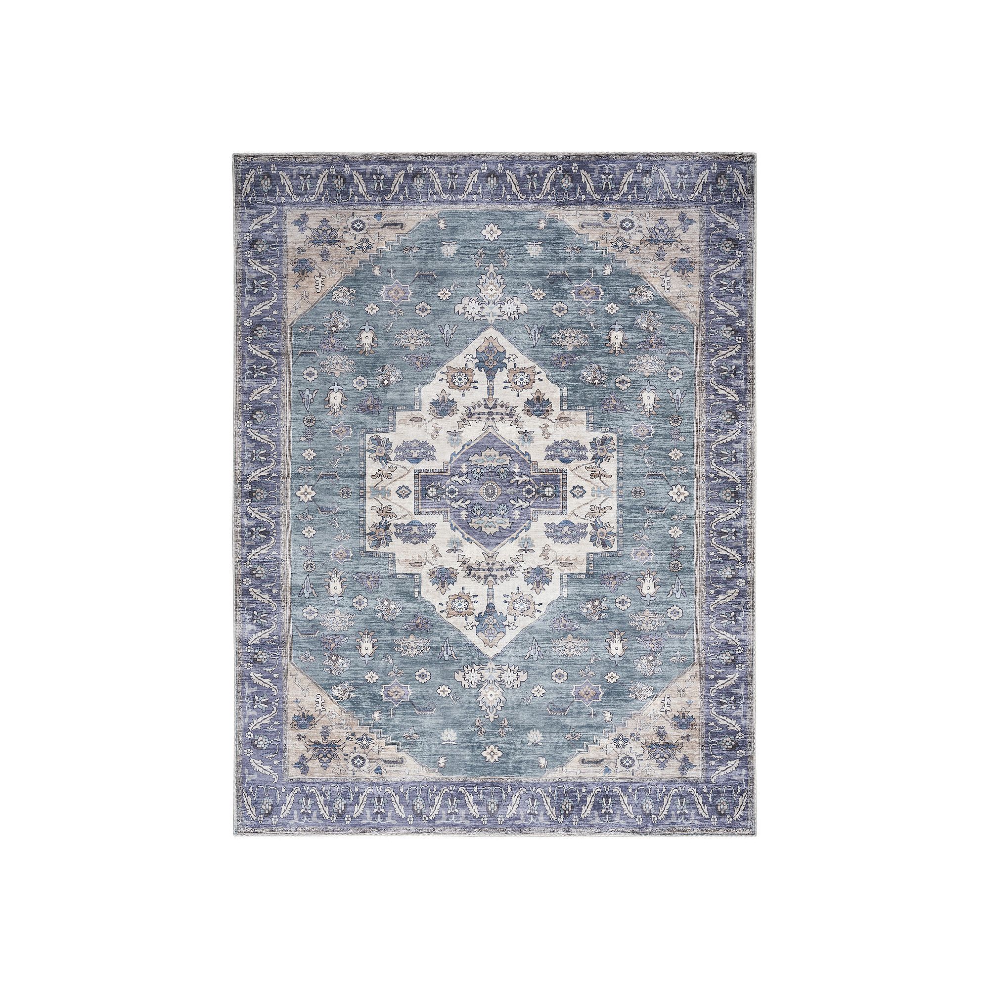 Nourison Brilliance Medallion Washable Indoor Rug, Teal Blue