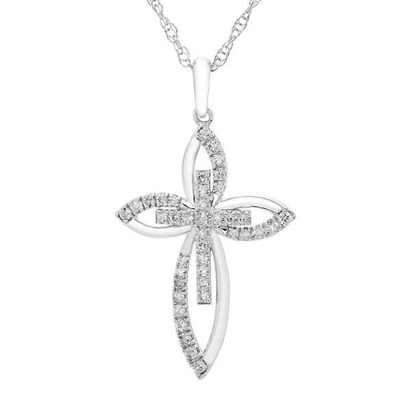 Boston Bay Diamonds Sterling Silver 1/4 Carat T.W. Diamond Petal Double Cross Pendant Necklace