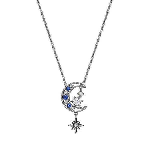 Sarafina Cubic Zirconia & Simulated Sapphire Moon & Stars Necklace