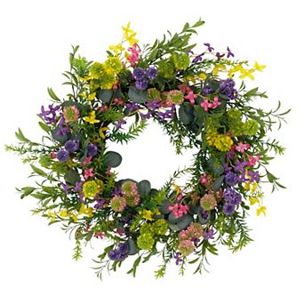 Puleo International Inc. Artificial Eucalyptus Floral Berries Spring Wreath
