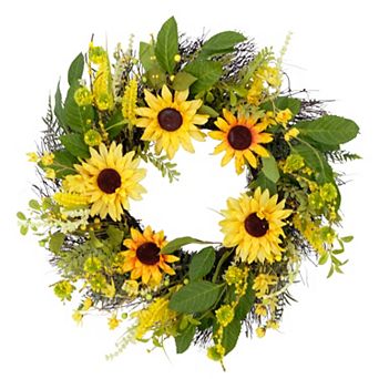 Puleo International Inc. Artificial Sunflower Floral Spring Wreath