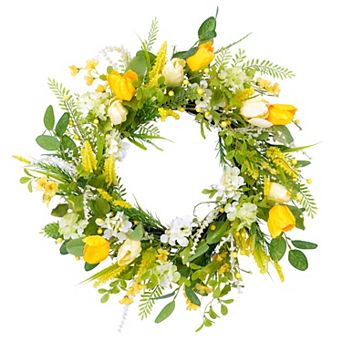 Puleo International Inc. Artificial Yellow Tulip Floral Spring Wreath