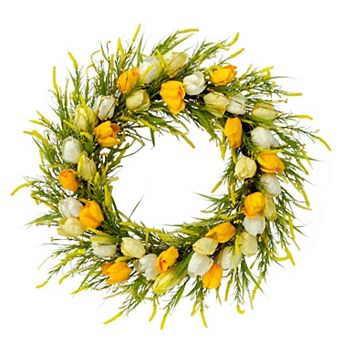 PULEO INTERNATIONAL Artificial Tulip Floral Spring Wreath