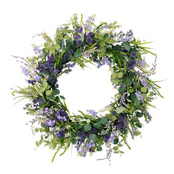 PULEO INTERNATIONAL Artificial Eucalyptus Purple Floral Wreath