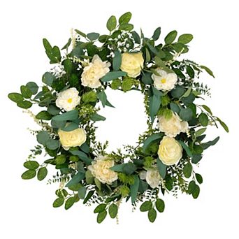 PULEO INTERNATIONAL Artificial Eucalyptus Ivory Floral Wreath