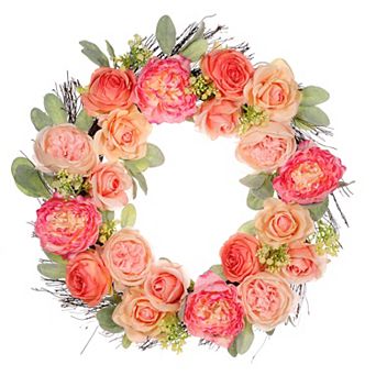 PULEO INTERNATIONAL Artificial Peony Rose Spring Wreath