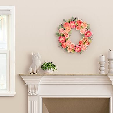 PULEO INTERNATIONAL Artificial Peony Rose Spring Wreath