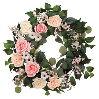 PULEO INTERNATIONAL Artificial Roses Spring Wreath
