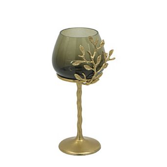 Gold Tone Capri Leaf Glass Candle Holder Floor Decor