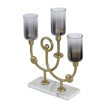 Persey Gold Tone Aluminum Glass Candle Holder with Marble Base Floor Decor