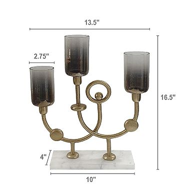 Persey Gold Tone Aluminum Glass Candle Holder with Marble Base Floor Decor
