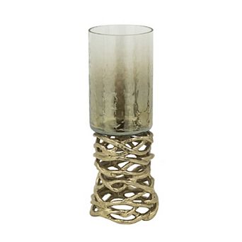 Mabrey Gold Tone Aluminum Swirl Branch Glass Candle Holder