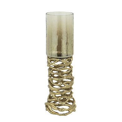 Mabrey Gold Tone Aluminum Swirl Branch Glass Candle Holder