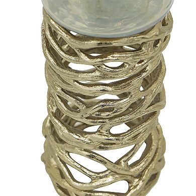 Mabrey Gold Tone Aluminum Swirl Branch Glass Candle Holder